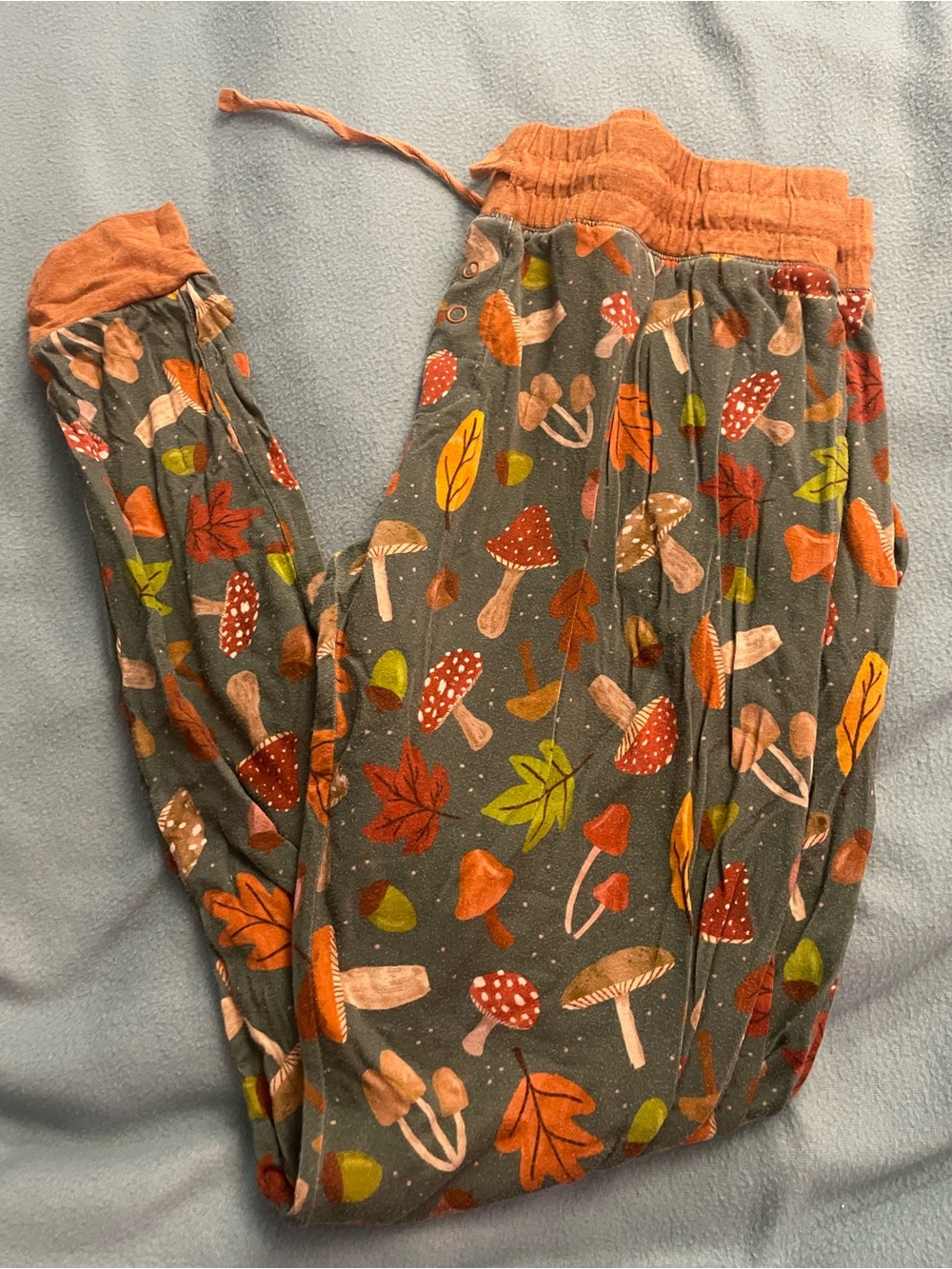 Little Sleepies Gray Jogger Pajama Pants with Orange Waistband & Fall Print